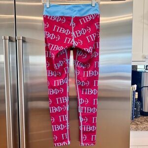 NWOT Pi Beta Phi Leggings Sorority Athletic Pants Wine Crimson / Silver Blue